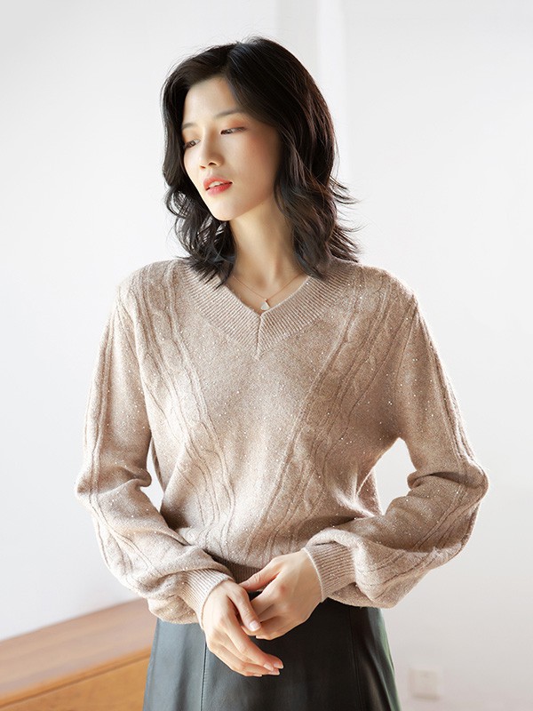阿菁娜2022秋冬季棕色针织衫