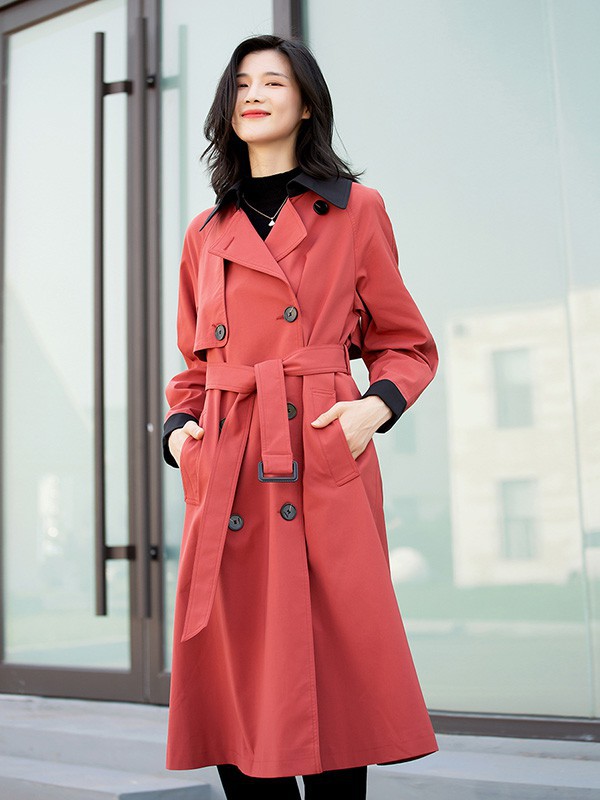 阿菁娜女装2022秋冬季橙色风衣