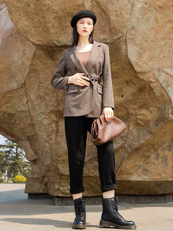 阿菁娜女装2022秋冬季黑色长裤