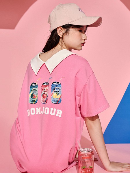 爱依服女装2022秋冬季粉色T恤