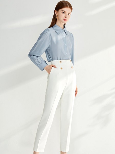 音菲梵女装2022秋冬季白色长裤