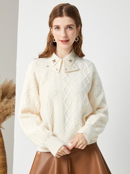 音菲梵女装2022秋冬季白色毛衣