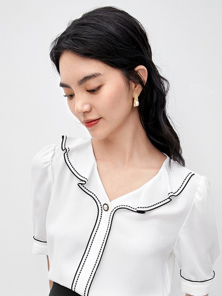 伊芙丽女装2022春夏季白色雪纺衫