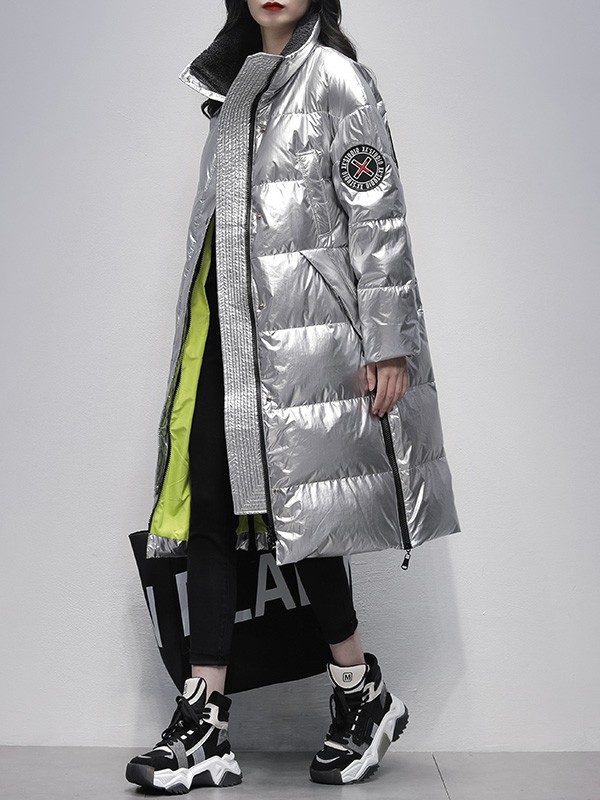 久拉拉女装2022秋冬季银色羽绒服