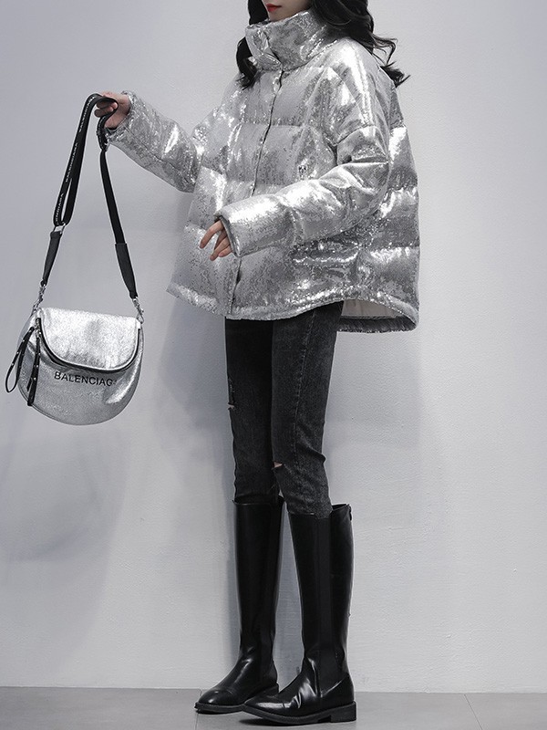 久拉拉女装2022秋冬季银色棉服