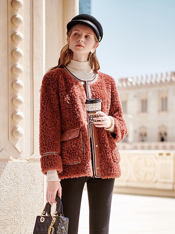 欧芮儿女装2022秋冬季橙色大衣