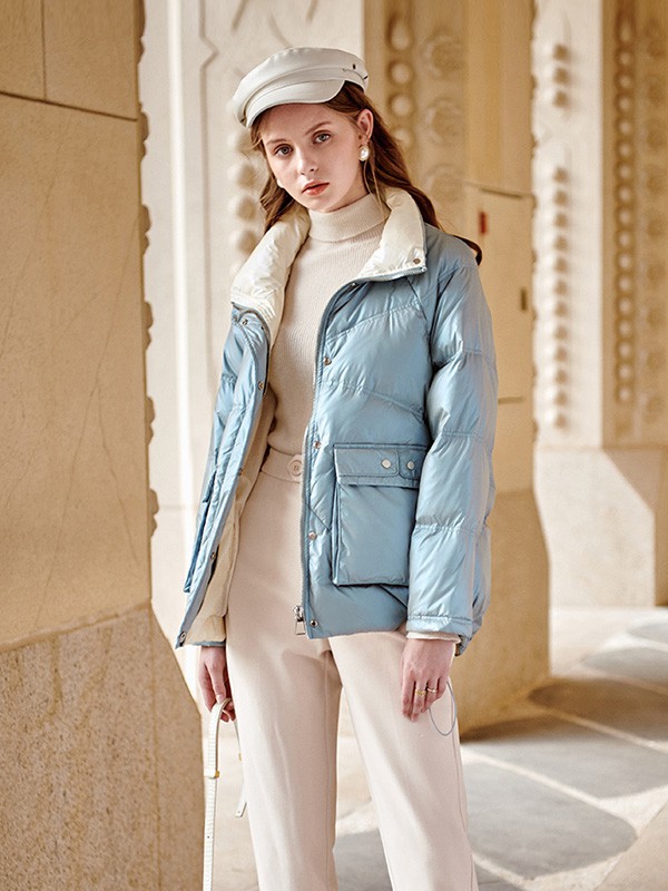 欧芮儿女装2022秋冬季蓝色棉服