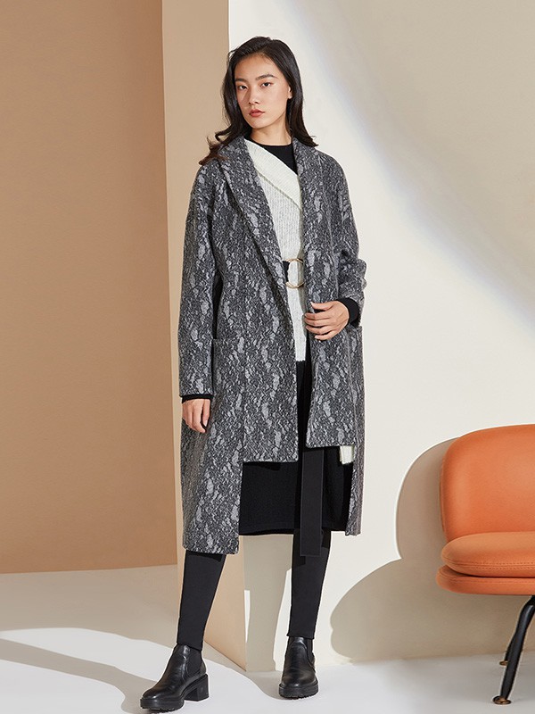 福芬女装2022秋冬季灰色大衣