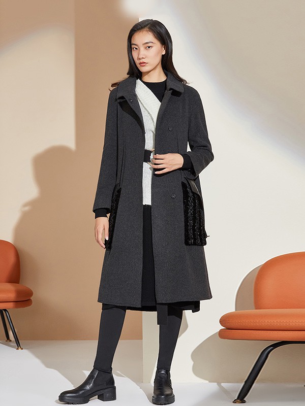 福芬女装2022秋冬季黑色大衣