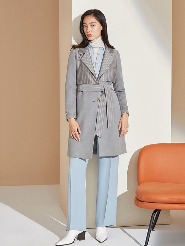 福芬女装2022秋冬季灰色风衣