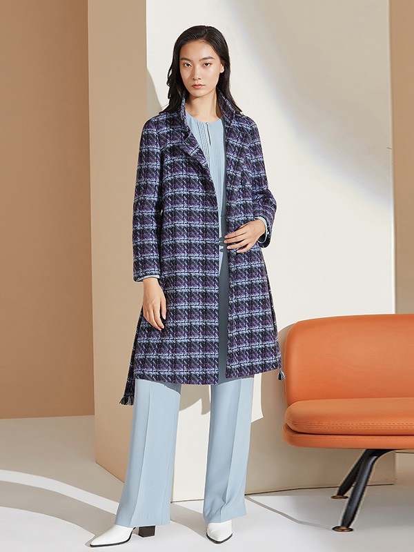 福芬女装2022秋冬季藏蓝色大衣