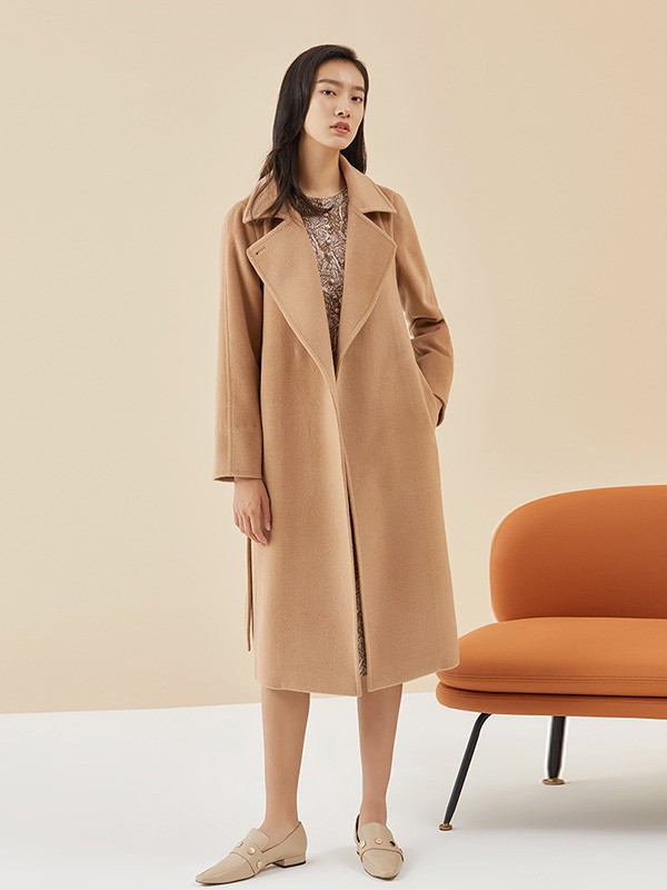 福芬女装2022秋冬季卡其色大衣
