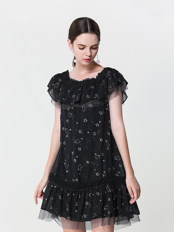 百奢女装2023春夏季黑色连衣裙