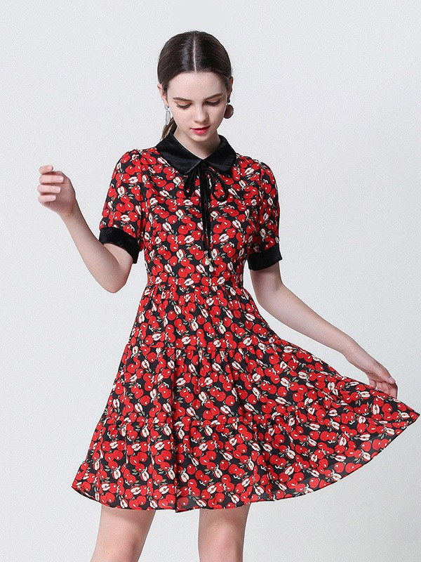 百奢女装2023春夏季红色衬衫裙