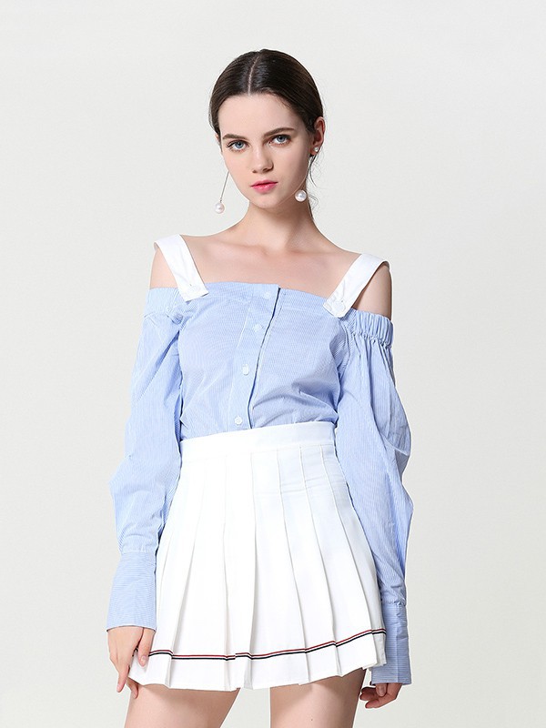 百奢女装2023春夏季白色百褶裙