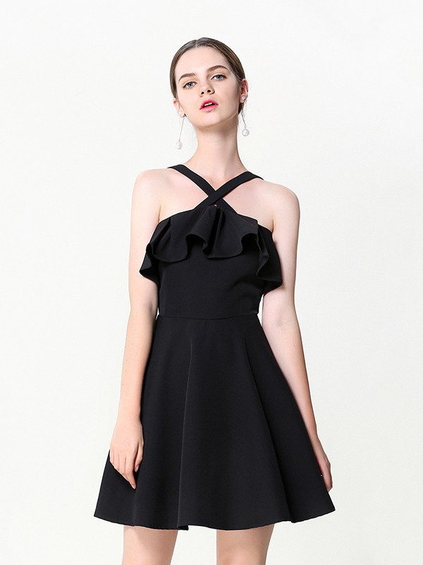 百奢女装2023春夏季黑色连衣裙