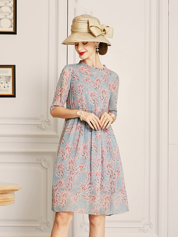 欧黎蔓女装2023春夏季灰色连衣裙