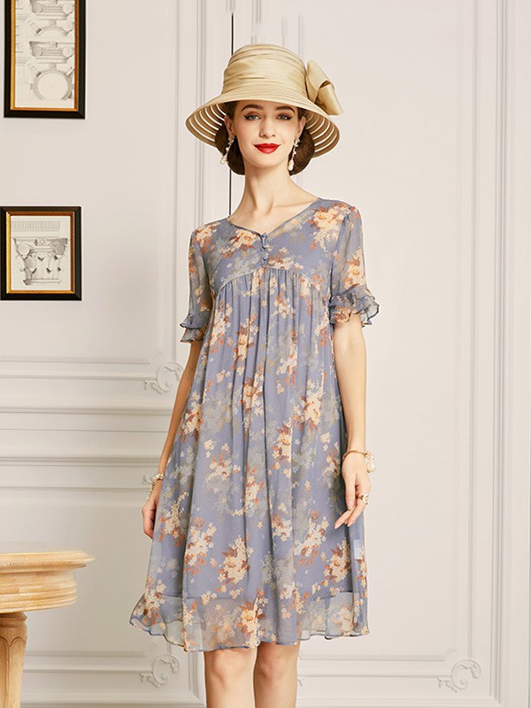 欧黎蔓女装2023春夏季灰色连衣裙