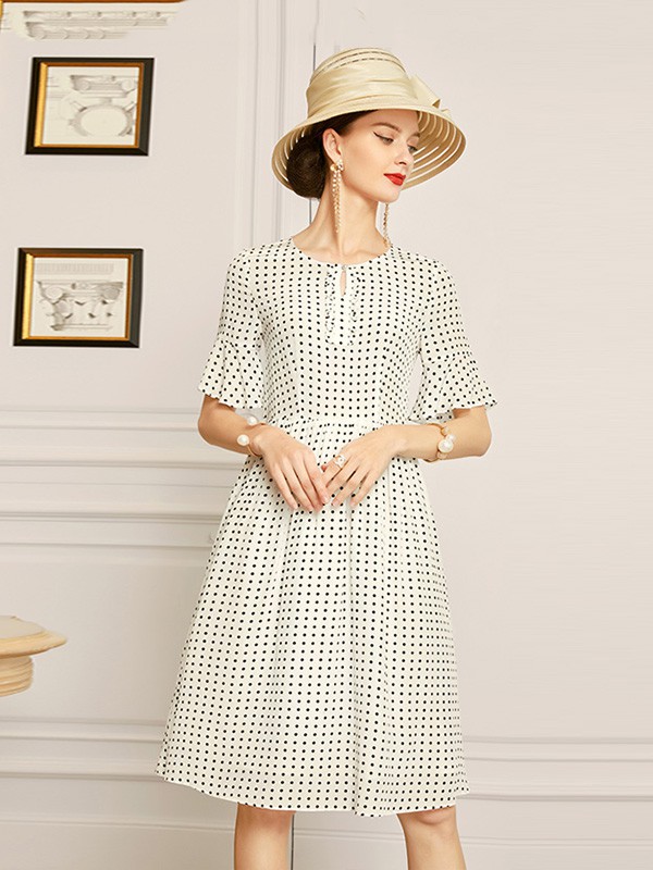 欧黎蔓女装2023春夏季白色连衣裙