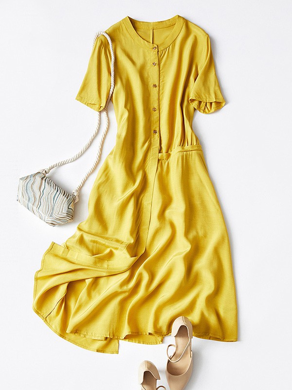 薇姿曼2023春夏季黄色连衣裙