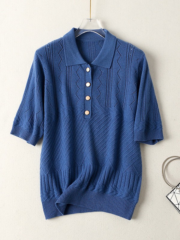 薇姿曼女装2023春夏季藏蓝色polo衫