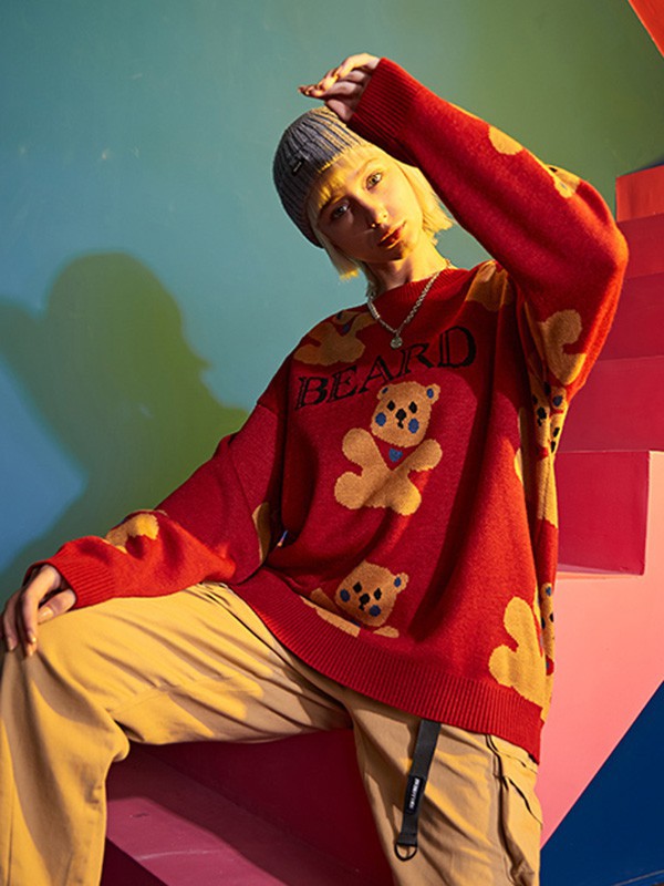 NUTHINK男装2022秋冬季红色毛衣