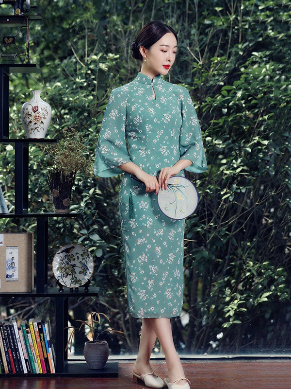 雀之恋2023春夏季绿色旗袍