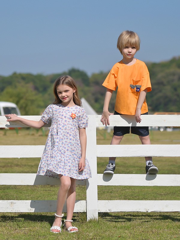 芭乐兔童装2023春夏季橙色T恤