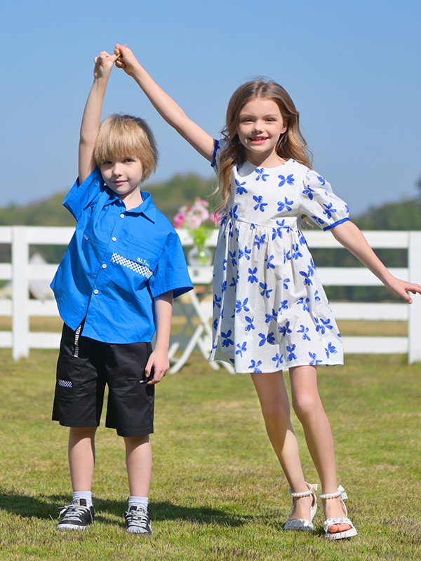 芭乐兔童装2023春夏季白色连衣裙