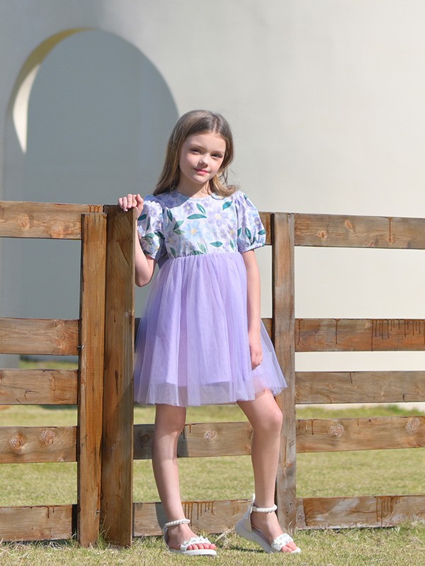 芭乐兔童装2023春夏季紫色纱裙