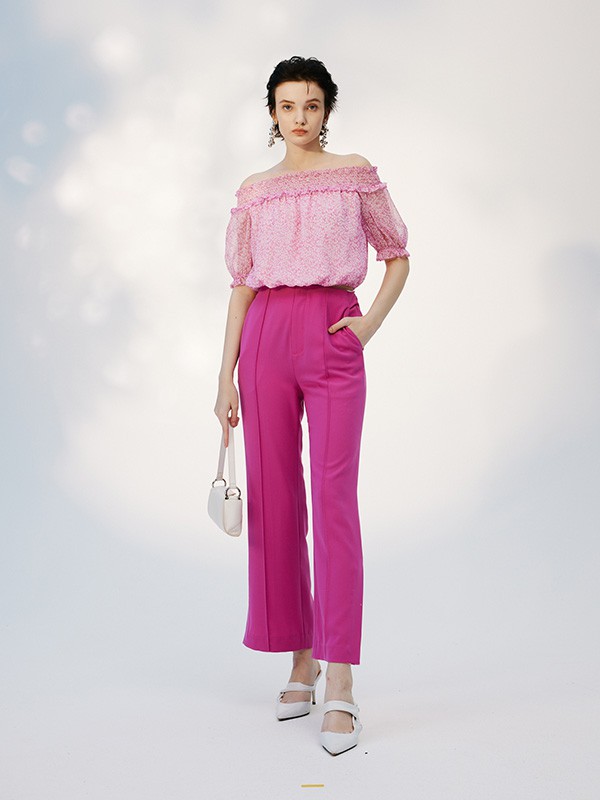 MYMO女装2023春夏季粉色阔腿裤