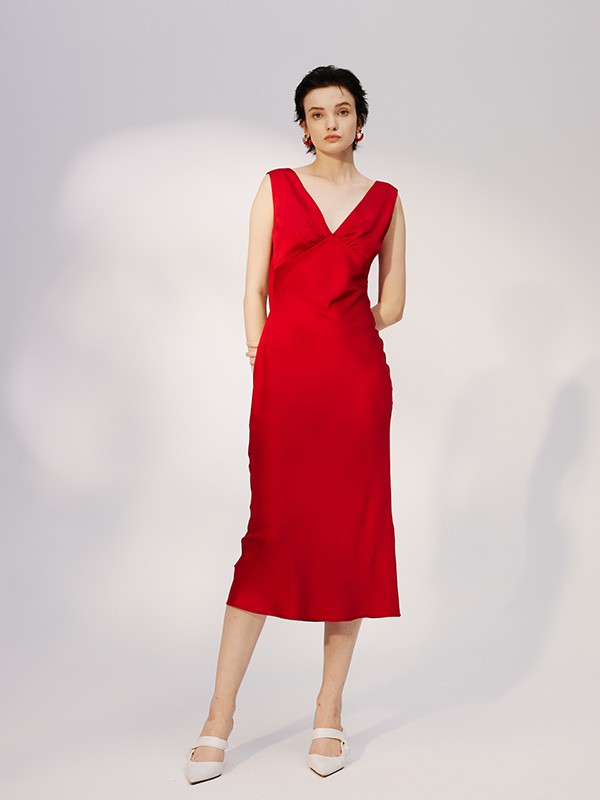 MYMO女装2023春夏季红色连衣裙