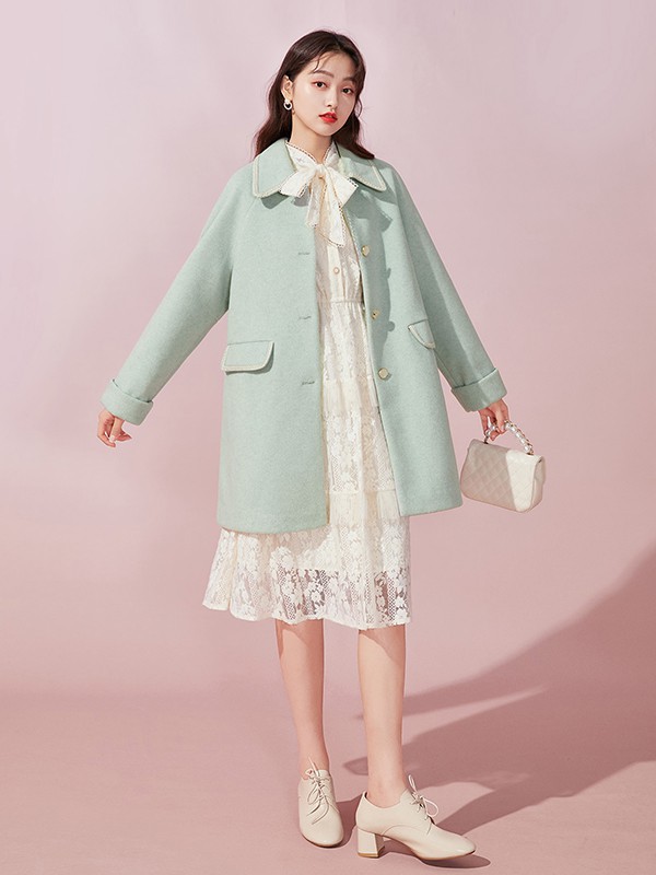 衣纱布菲女装2022秋冬季绿色大衣