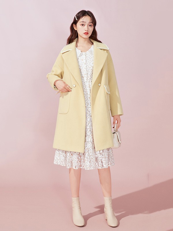 衣纱布菲女装2022秋冬季黄色大衣