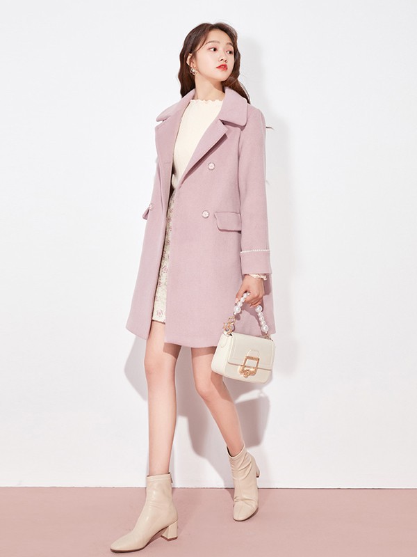 衣纱布菲女装2022秋冬季粉色大衣