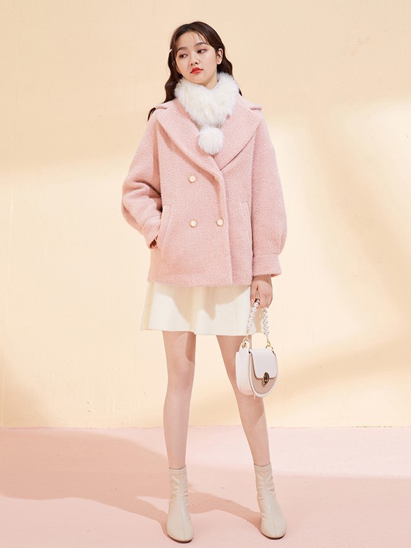 衣纱布菲女装2022秋冬季粉色大衣