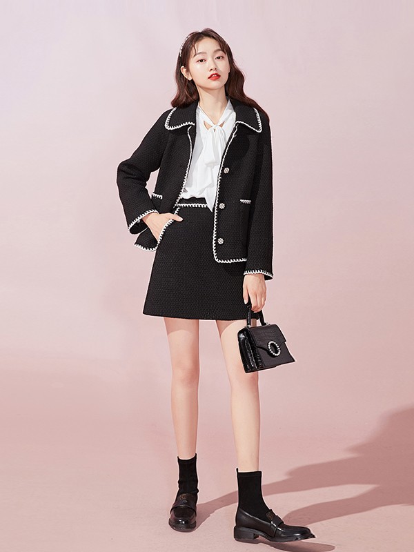 衣纱布菲女装2022秋冬季黑色短裙