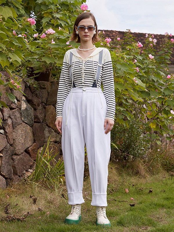 SUPERR女装2022秋冬季白色阔腿裤