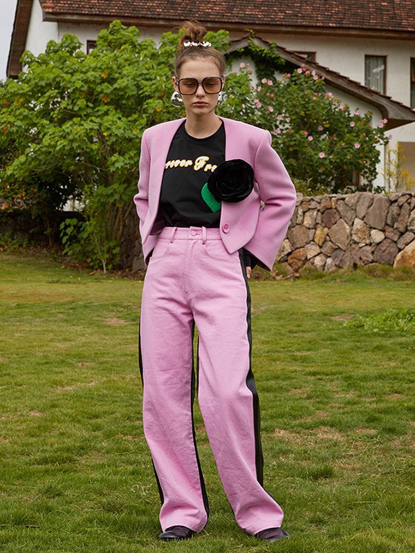 SUPERR2022秋冬季粉色阔腿裤