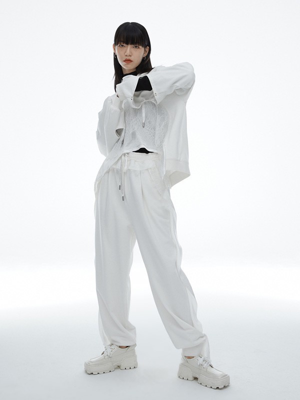 半圆女装2022秋冬季白色长裤