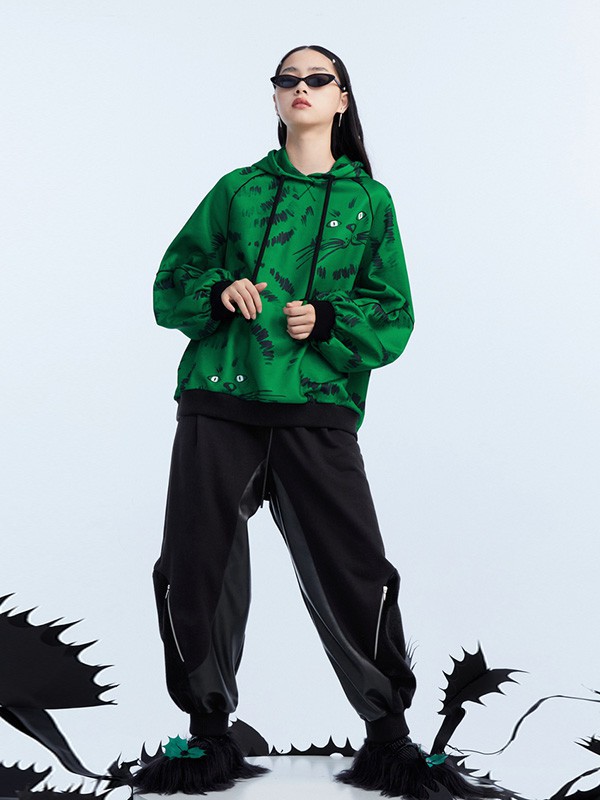 半圆女装2022秋冬季墨绿色卫衣