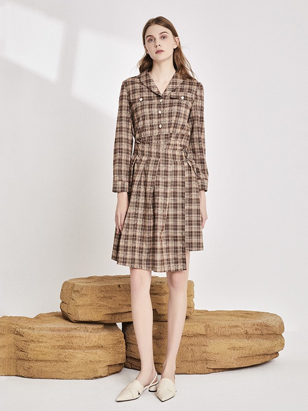 颜若妃2022秋冬季棕色衬衫裙