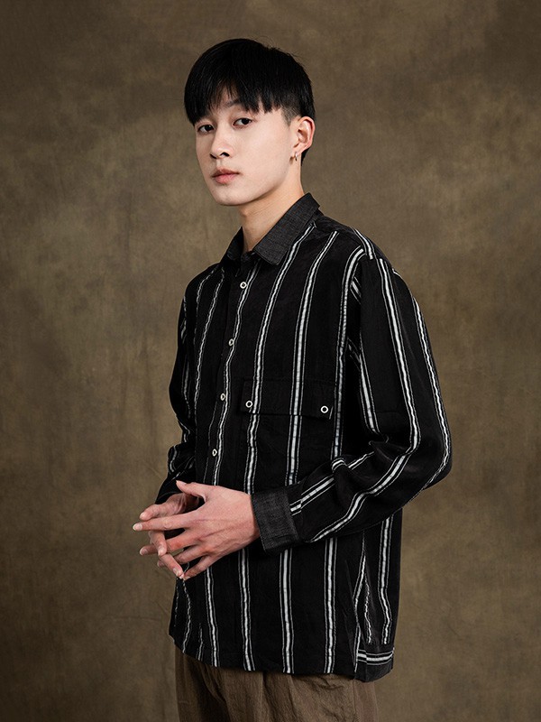 肆厘米男装2022秋冬季黑色衬衫