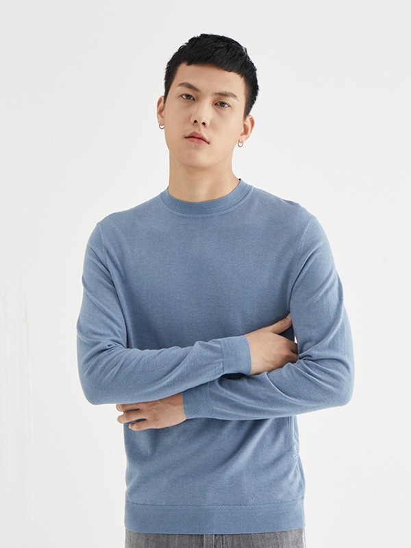 肆厘米男装2022秋冬季蓝色毛衣