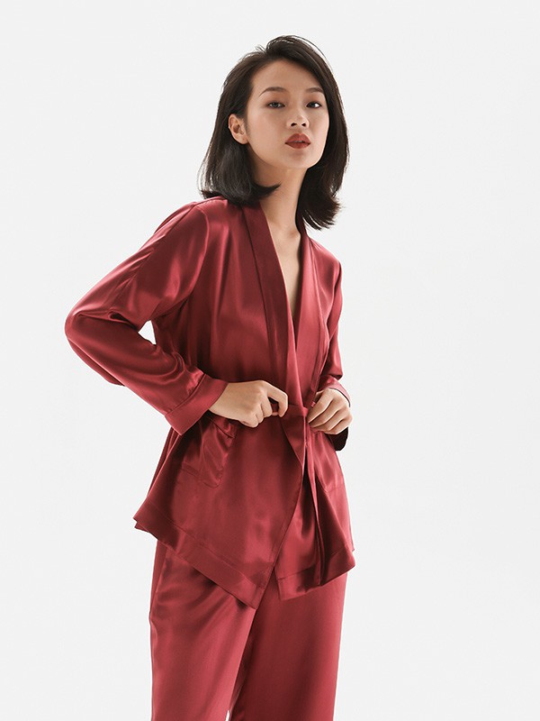 丝侬2023春夏季酒红色家居服