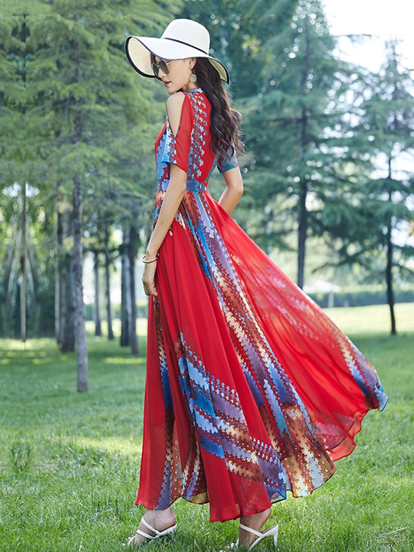 园子靓衣女装2023春夏季红色连衣裙