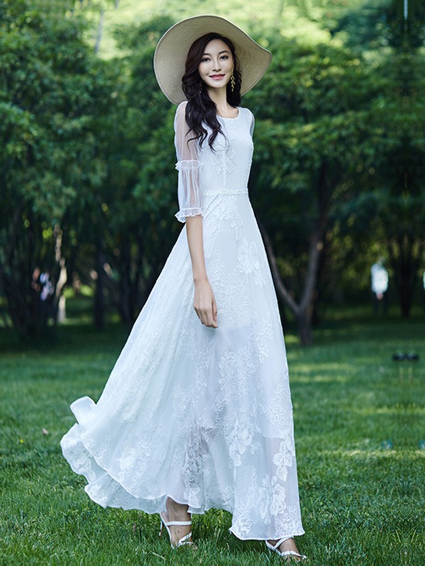 园子靓衣女装2023春夏季白色连衣裙