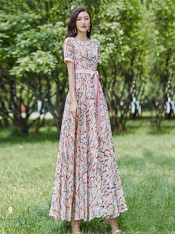 园子靓衣女装2023春夏季灰色连衣裙