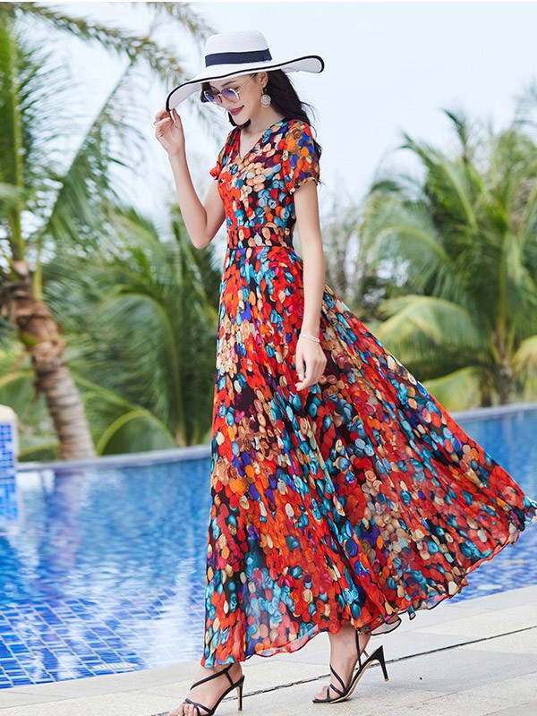 园子靓衣女装2023春夏季红色连衣裙