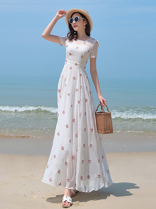 园子靓衣女装2023春夏季白色连衣裙